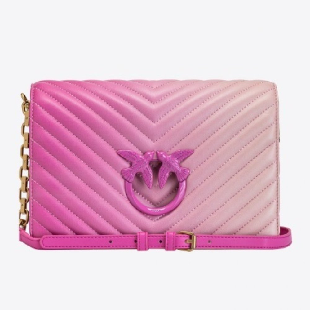 PINKO BNWT Italian Leather Pink Ombre Chevron Love Bag w Bronze Hardware + Birds - Picture 14 of 15